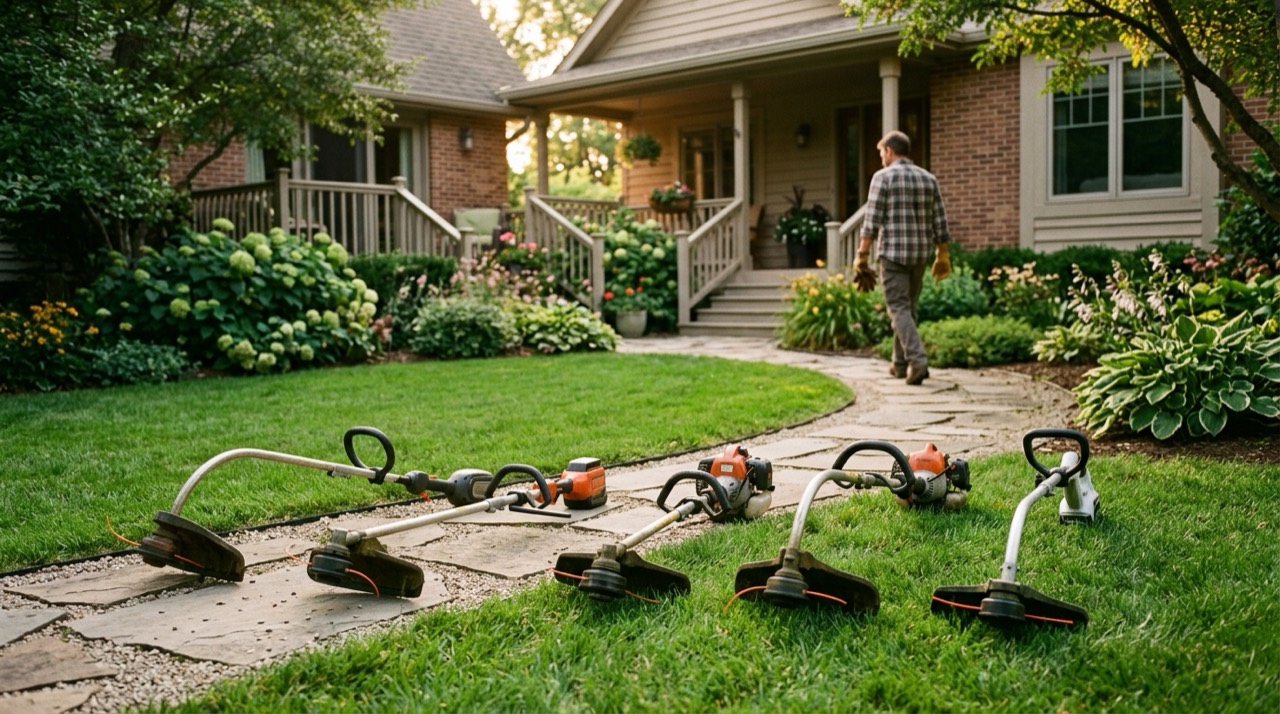 Stihl trimmer lineup in garden Stihl Trimmer Lineup — Stihl trimmer lineup in garden