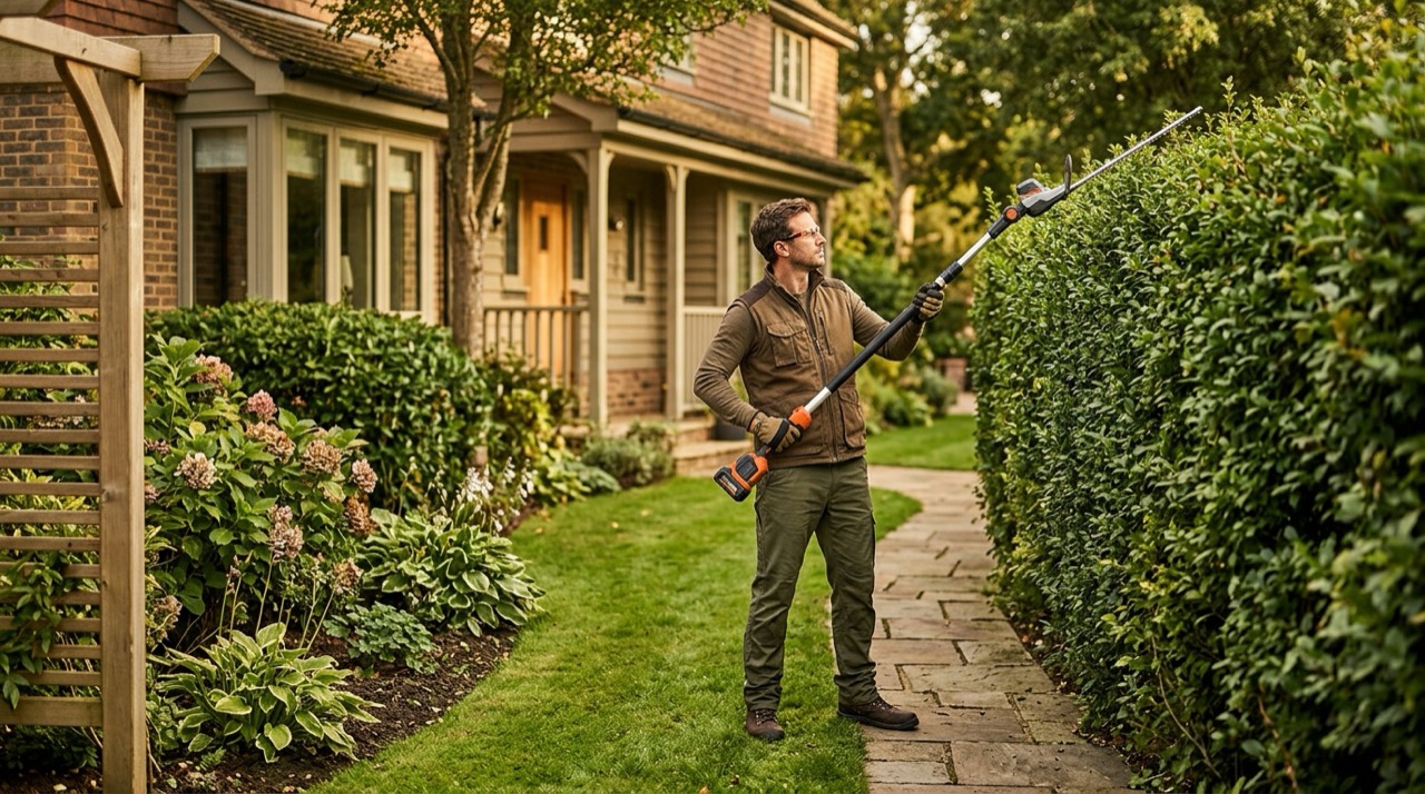 Trimming hedge with pole trimmer Pole Hedge Trimmers — Trimming hedge with pole trimmer