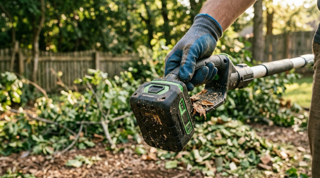 Cordless Pole Saws — Using cordless pole saw outdoors