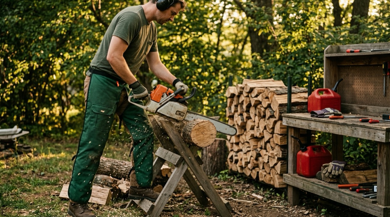 Gas Chainsaws — Using gas chainsaw in backyard