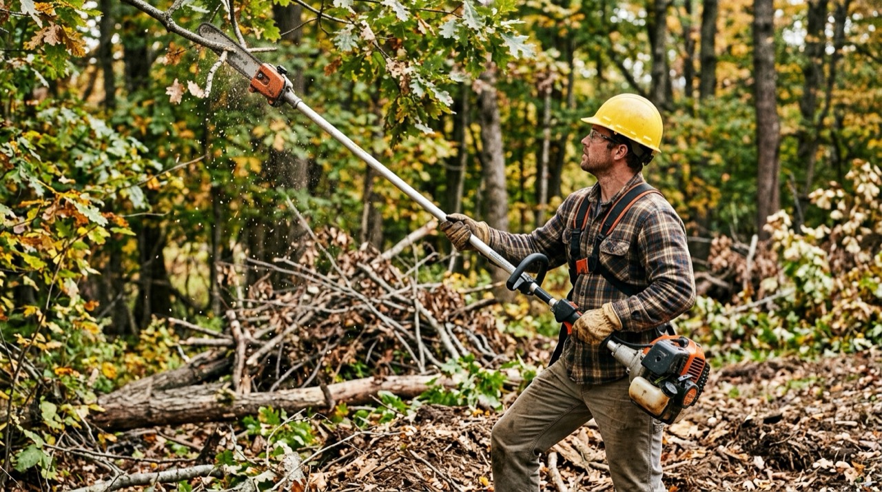 Gas Pole Saws — Using gas pole saw outdoors