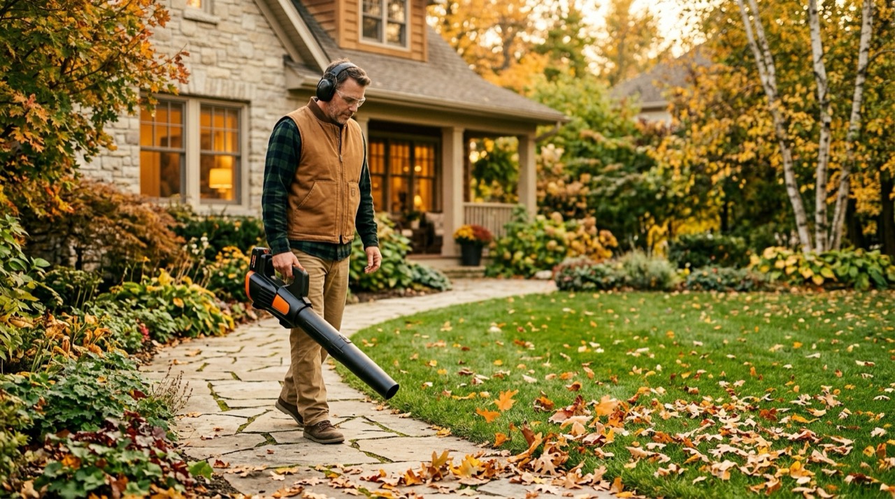 Blower vs Raking — Using leaf blower in backyard