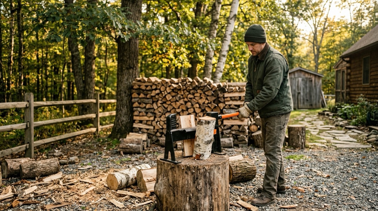 Manual & Kinetic Splitters — Using manual log splitter outdoors